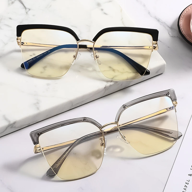 

Factory low price custom hot selling metal big frame glasses anti-blue light square modification face ordinary glasses