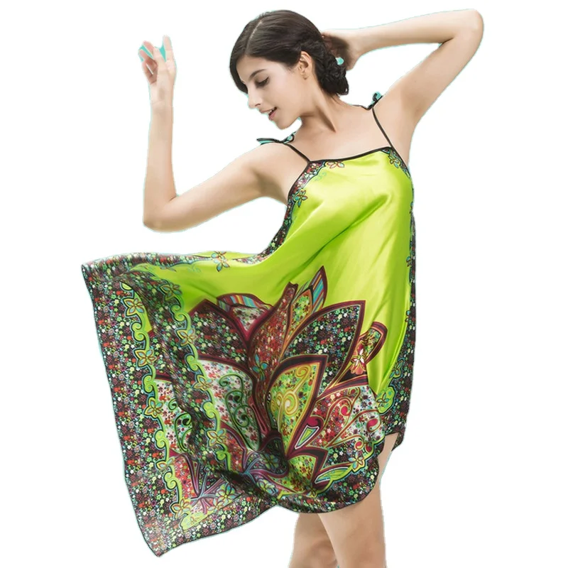 

National style summer 2021 pajamas for women ice silk sexy halter pajamas customization and wholesale