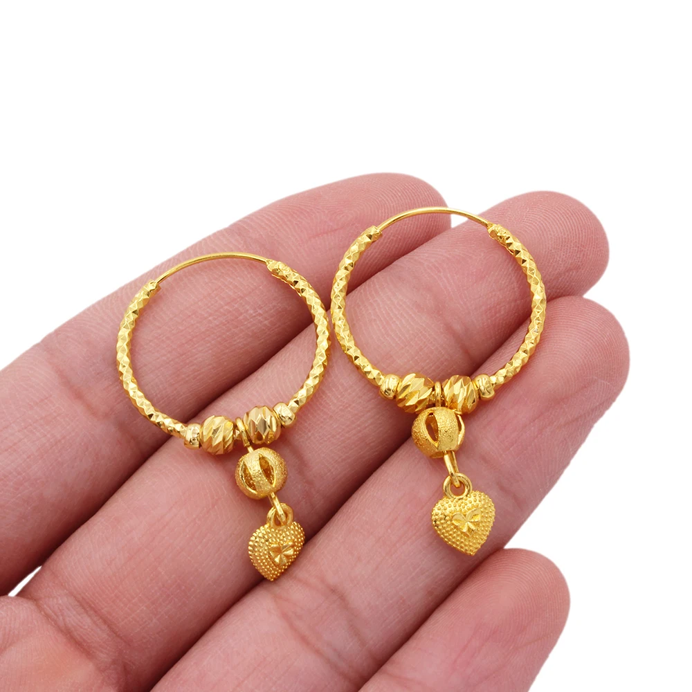 

African 18k gold plated designer Heart Pendant earings jewelry bridal filled hoop pircing earrings 2021 wholesale for women