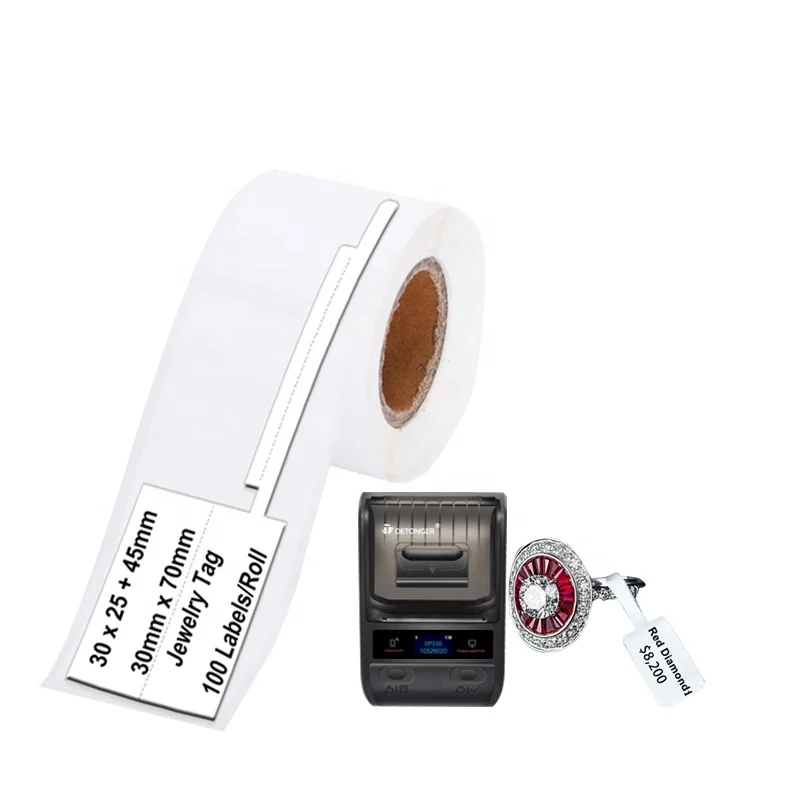 

Detonger consumables jewelry tags waterproof tear resistant for DP23 DP30 thermal printer barcode qr code label