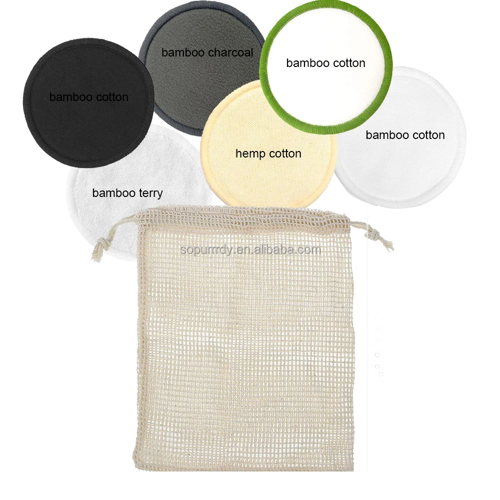 

16 Pack Reusable Bamboo Charcoal Makeup Remover Pads with Bamboo box, White or customized color