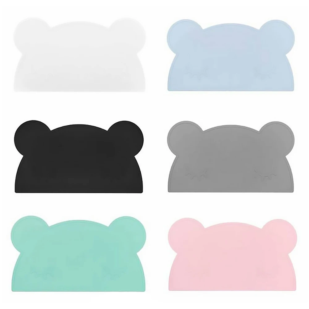 

Amazon Hot Sale Cute Bear Shape Children's Waterproof Non-slip Food Grade Silicone Tableware Placemat Insulation Pad, Pink/grey/sky blue/green