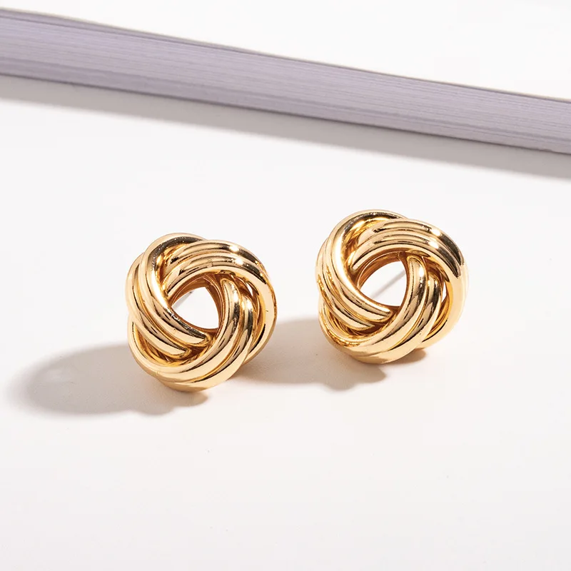 

2.2/1.8cm classical cute elegant knot stud earrings gold metal knotted tie stud earrings women female stud earrings, Picture