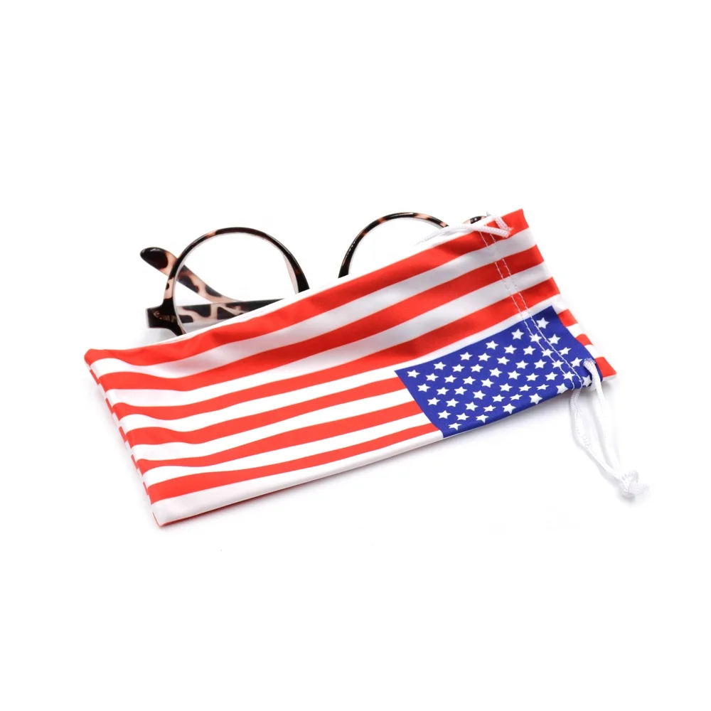 

Hot Sale 100% Polyester Transfer Flag printing Drawstring sunglasses Pouch Bag, Black or customized