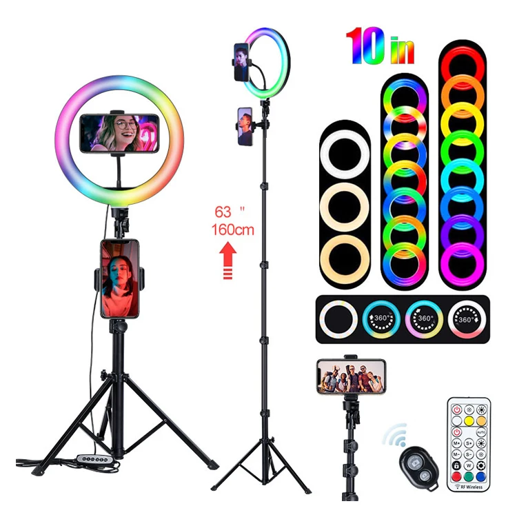 

Rgb10 Inch Remote Control Live Fill Light Colorful Selfie Beauty Led Ring Light Photography Lighting With 1.6M tripod