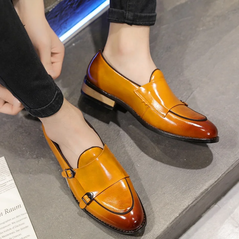 

Luxury Leather Oxford Shoes Pointed Toe Buckle Strap Flats Wedding Dress Men Formal Shoes