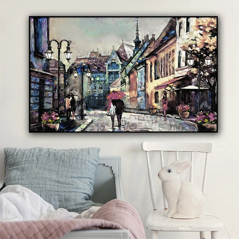 

Retro Paintings Lovers of European Stree Canvas Paintings on the Wall Art Poster And Prints Cuadros Pictures For Home Decoration