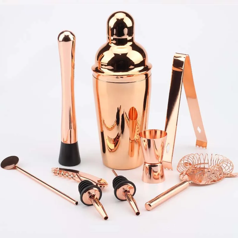 

Stainless Steel Bartender Kit Rose Gold Cocktail Shaker Professional Bar Tools Set Bar Accessories