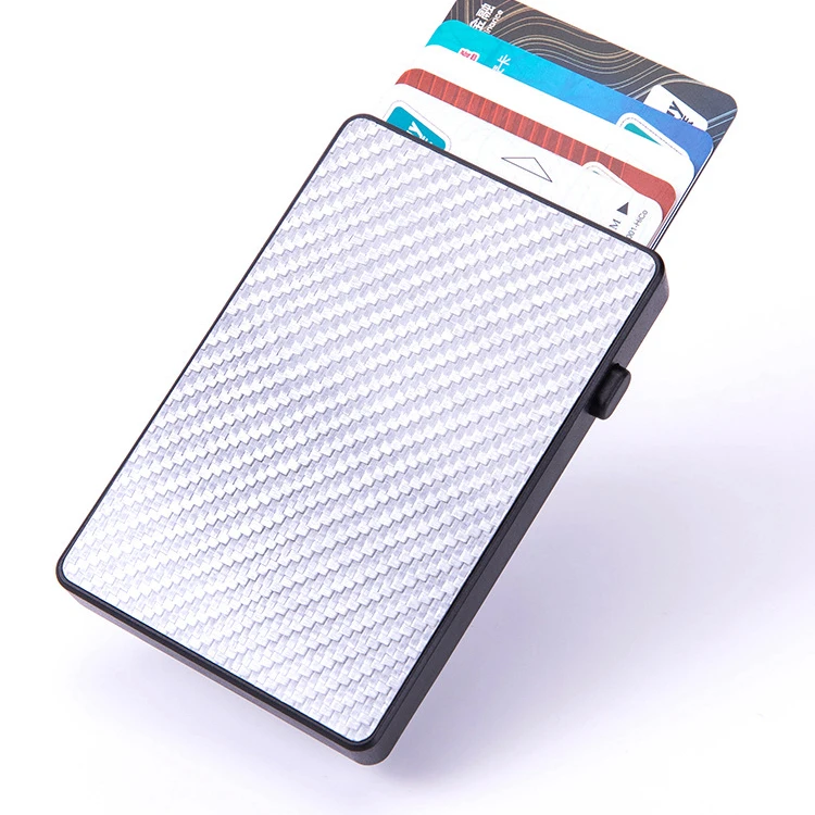 

Men Ultra Thin Slim Carbon Fiber Rfid Blocking Aluminum Security ID Card Case Auto Pop Up Credit Card Holders for Work