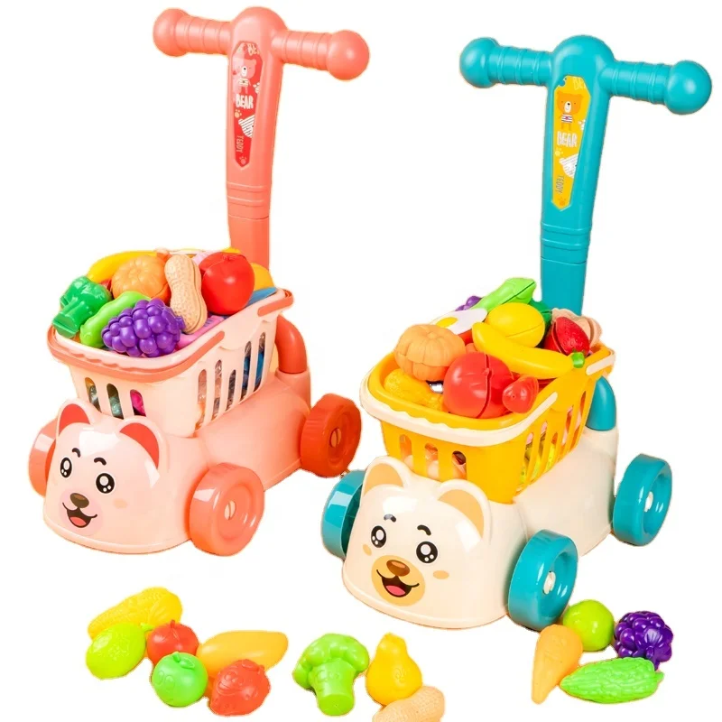 

Simulated Fruit Cutting Children's Supermarket Baby Shopping Play House Storage Fruit Walking Kids Shopping Cart toy