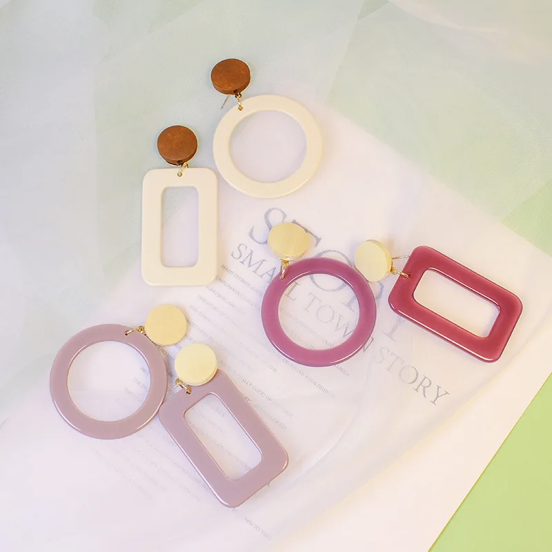 

Luxury Multicolor Geometric Acetate Drop Earrings Round Rectangle Asymmetry Acrylic Earring