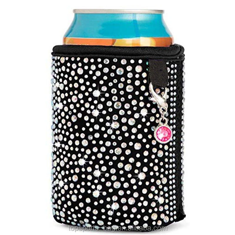 

Bling Rhinestone Insulated Neoprene Beer Cooler Sleeve for Women, Any pantone color or multicolor