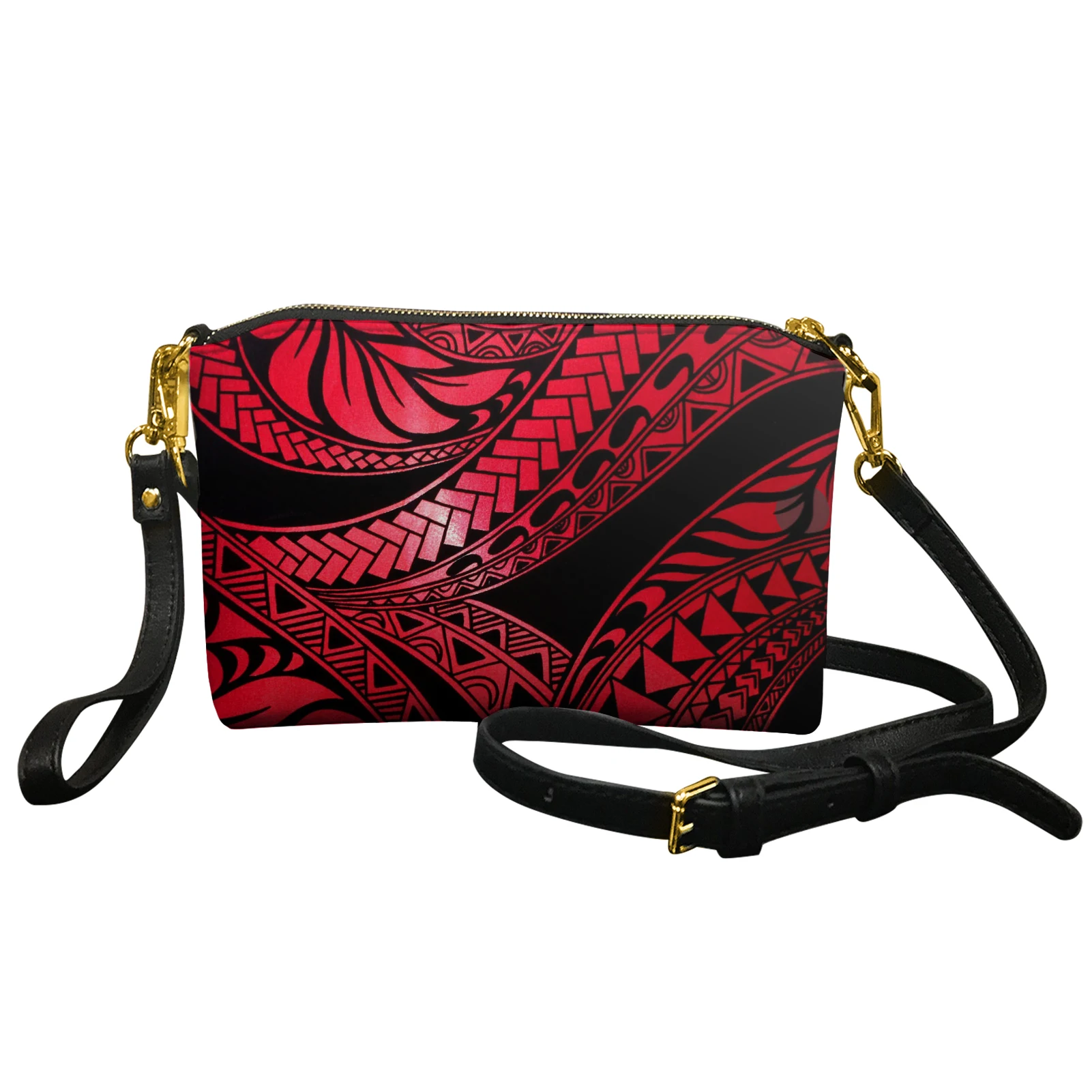 

Polynesian Traditional Tribal Wave Style Cross Body Purse with Wristlet Travel Mini Pu Leather Shoulder Messenger Bags for Women, Accept custom made