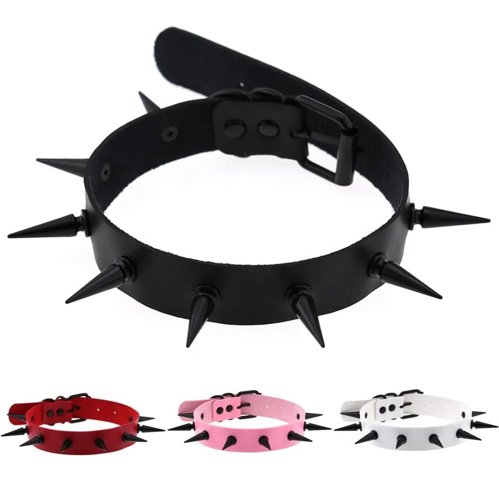 

Woman Man Punk Gothic Sexy Dark Black Rivet Leather Collar Spike nail Collar Slave Choker BDSM Bondage Necklace, 16 colors to choosing