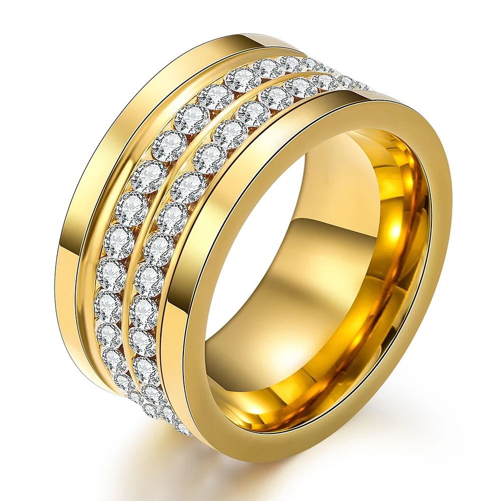 

New Titanium Steel Channels Setting 2 Row Crystal Rings for women