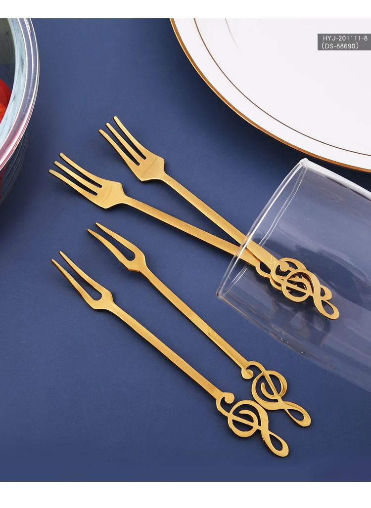 不锈钢水果叉套装音符月饼刀叉甜点小叉水果签套装盒