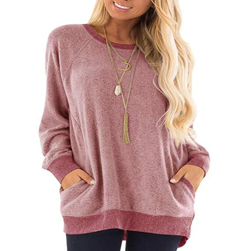 

Women loose fit pullover pofuduk sweatshirt Solid Loose Casual Blouse, Customized colors