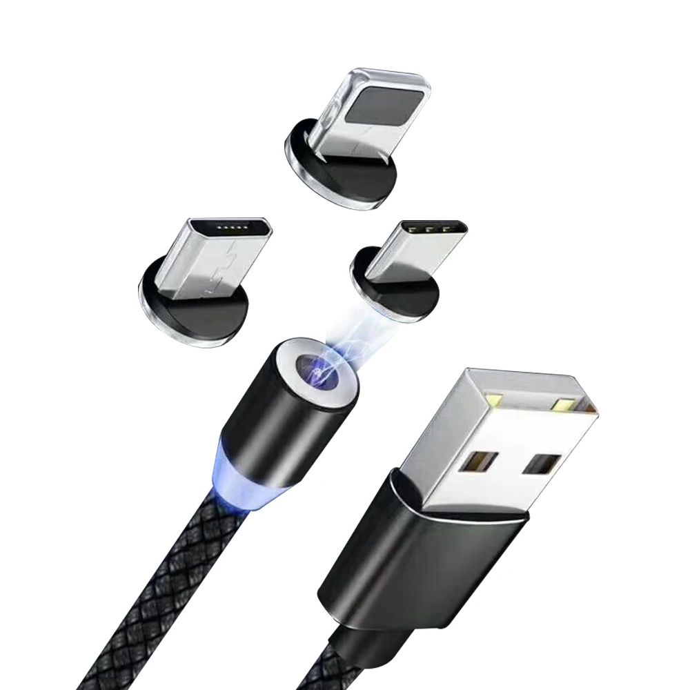 

SIPU Cell Phone Cable Magnetic USB Charger 1M 3 in 1 USB Charging Data LED Metal Micro USB Function Cables, Black