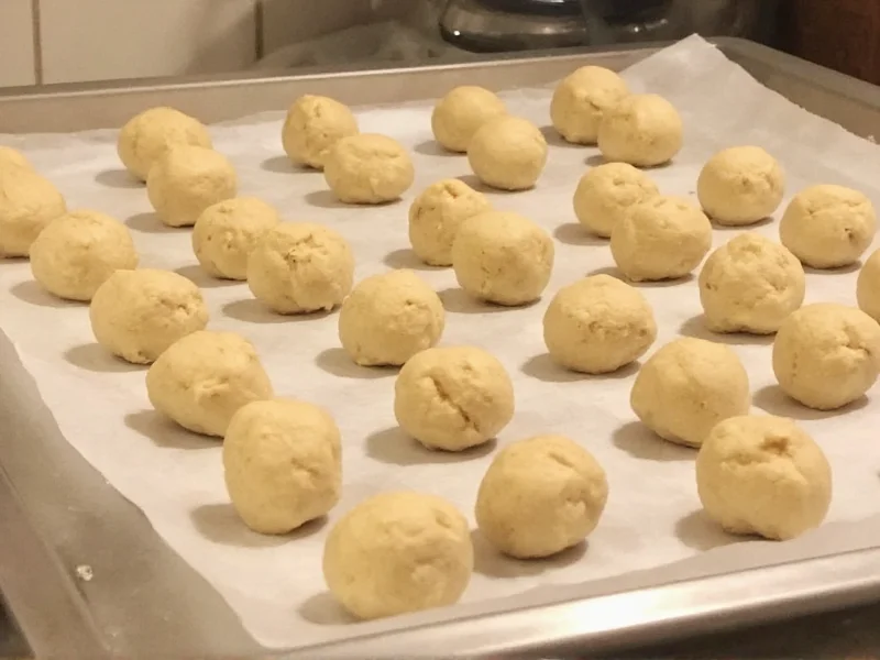 Cookie dough balls ready for baking