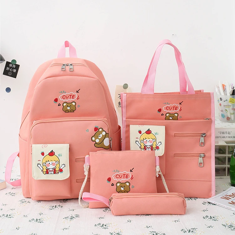 

New Trendy Design Custom Cute Printing 4 In 1 Multi Pieces Set Student Backpacks For Young Girls Fashion Bagpack School Bag