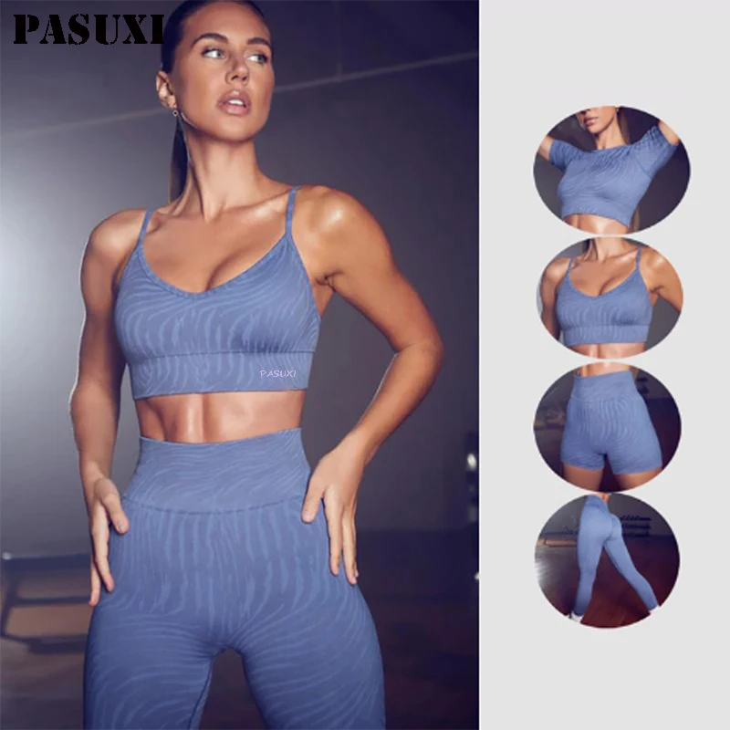 

PASUXI Newest Women Seamless Long Sleeve Mesh Shaping Yoga Two Piece Set Hot Sell Quick Dry Gym Wear Suits, As picture