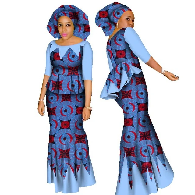 Mix Wholesale African Women skirt set Dashiki Cotton Crop Top and Skirt Set+Head Scarf Good Sewing Dresses clothing wy1437