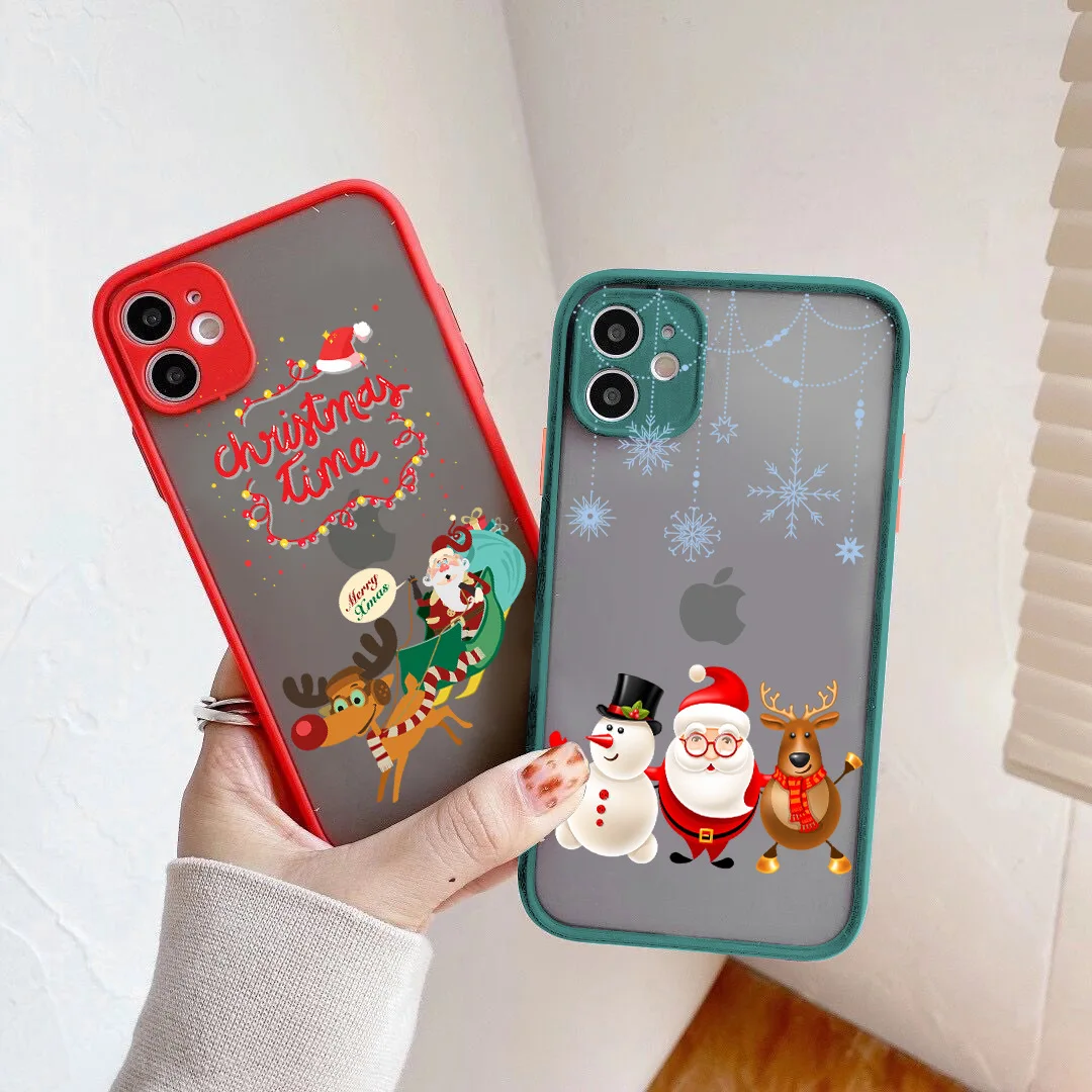 

Christmas Matte Surface Contrast Bumper Tpu Pc Hard Camera Lens Case For Iphone 13 Mini, 16 different designs