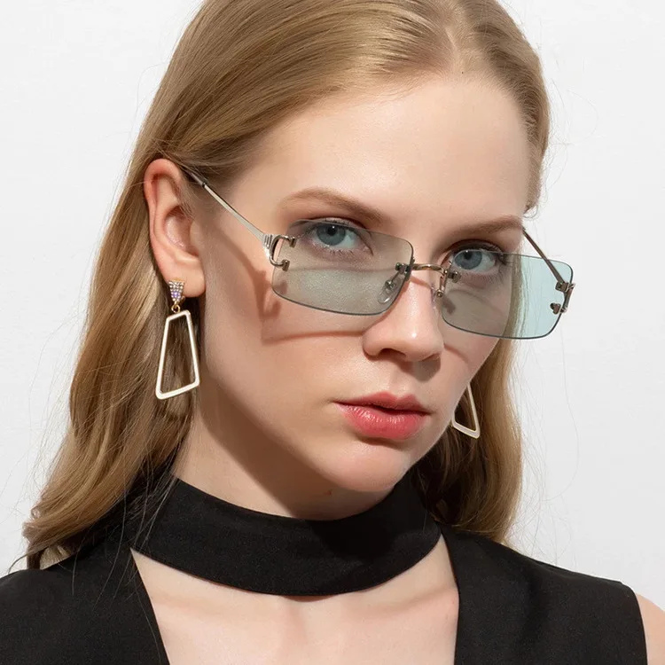 

2021 New Arrivals wholesale women small fashion sunglasses Rimless Metal Sunglasses with metal decoration
