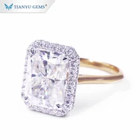 

Tianyu Gems 18K Real Yellow Gold 6.0CT Foreverone D E F Moissanite& Lab Diamonds Halo Wedding Ladies Ring