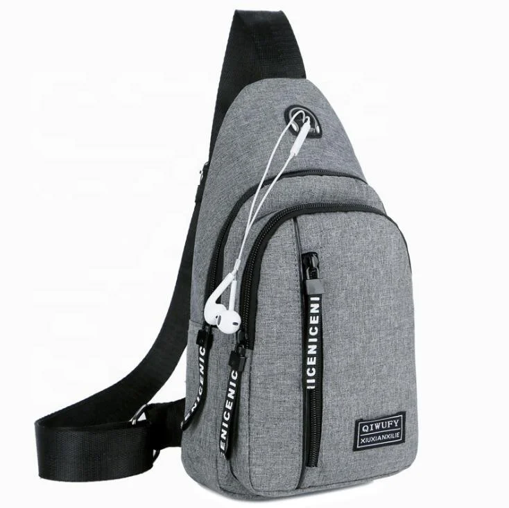 

Wholesale 2020 Oxford Sling Chest Bag for Men Travel Messenger USB Charger Port, Blue, gray, black