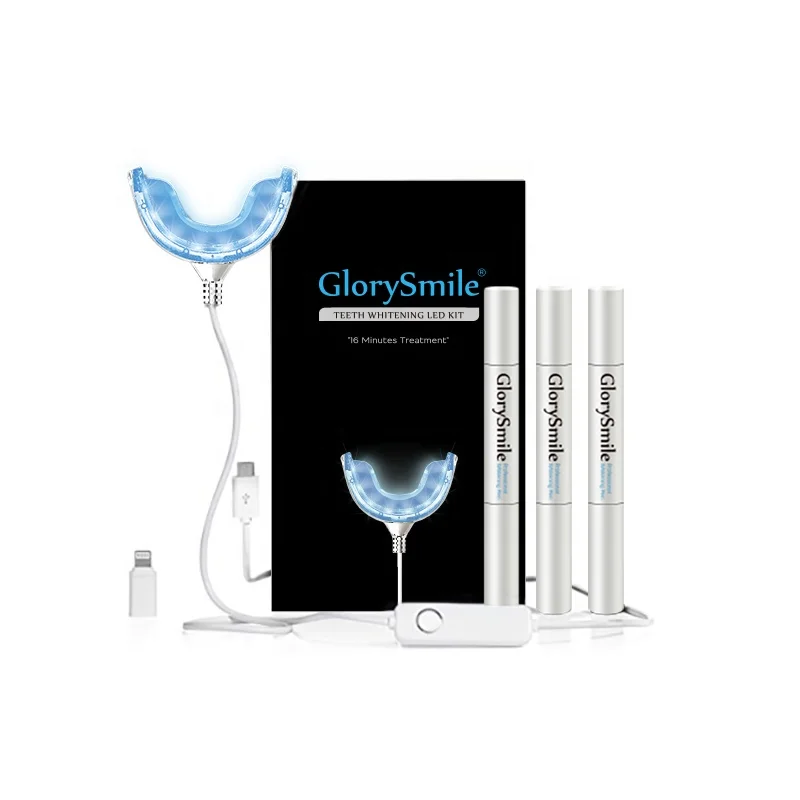 

2021 GlorySmile Advanced Teeth Whitening Device Peroxide Home Tooth Whitening Kits Private LOGO USB Led Light