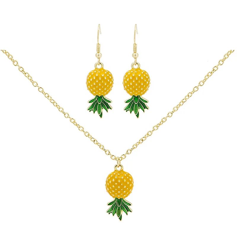 

Small fresh fruit pineapple earrings necklace set sweet personality fashion jewelry set women