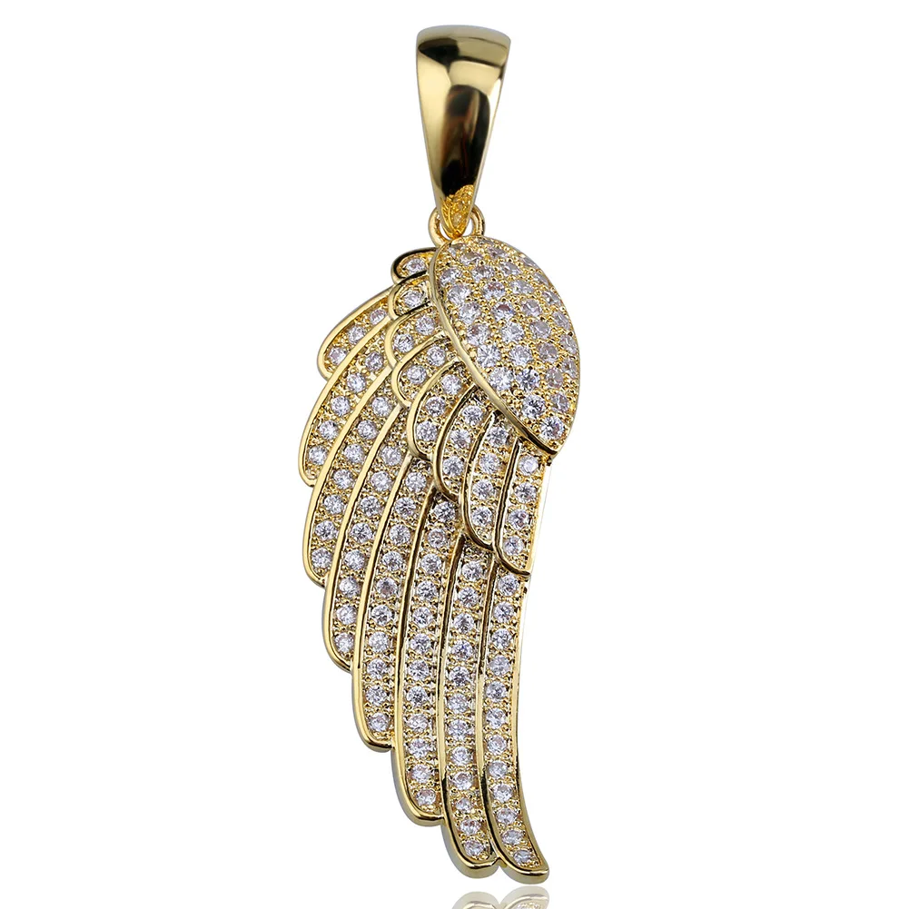 

Hip-hop accessory Fate's Feather Micro Zircon Plated Real Gold Men's Personality NecKLACE