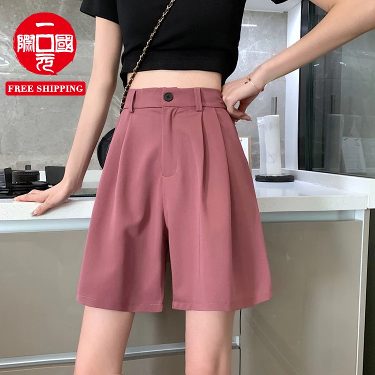 

women's trousers 2021 new high waist slim black casual a-line wide-leg five-point pants