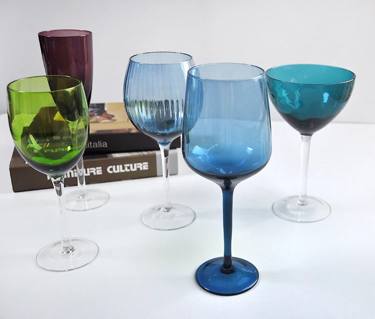 Wholesale Dark Blue/green/purple Colored Wine Glasses Goblet For Glass