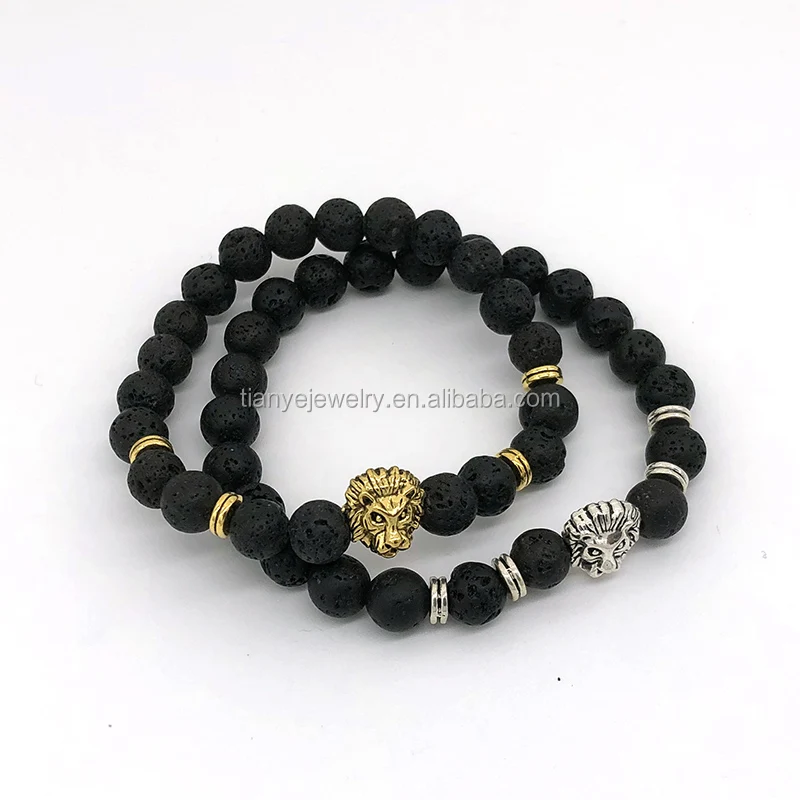 

Lion head lava stone bracelet for men Lava beads for essential oils Volcanic rock jewelry, More colors offered