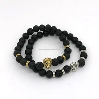 

Lion head lava stone bracelet for men Lava beads for essential oils Volcanic rock jewelry