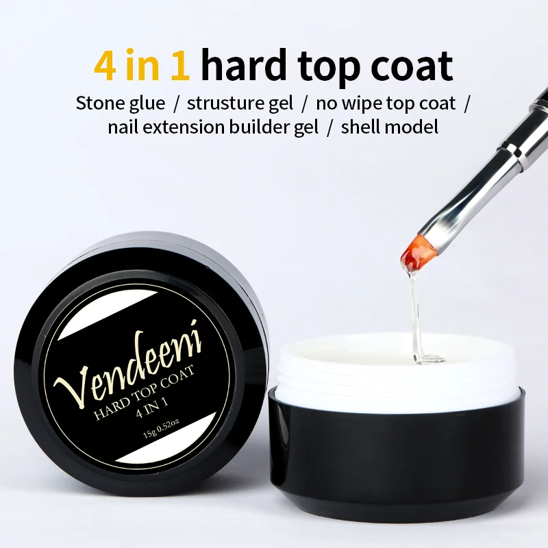 

VENDEENI 4 in 1 Non-Wipe Hard Top Coat Builder gel Extension Gel Nail Glue for Stone Gel Nails Polish Private Label