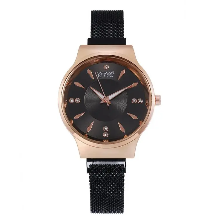 

Top Quality CCQ Quartz With Diamond Wristwatch Wholesale Factory No Number Price Magnetic Mesh Strap Wristwatch Ladies Watch