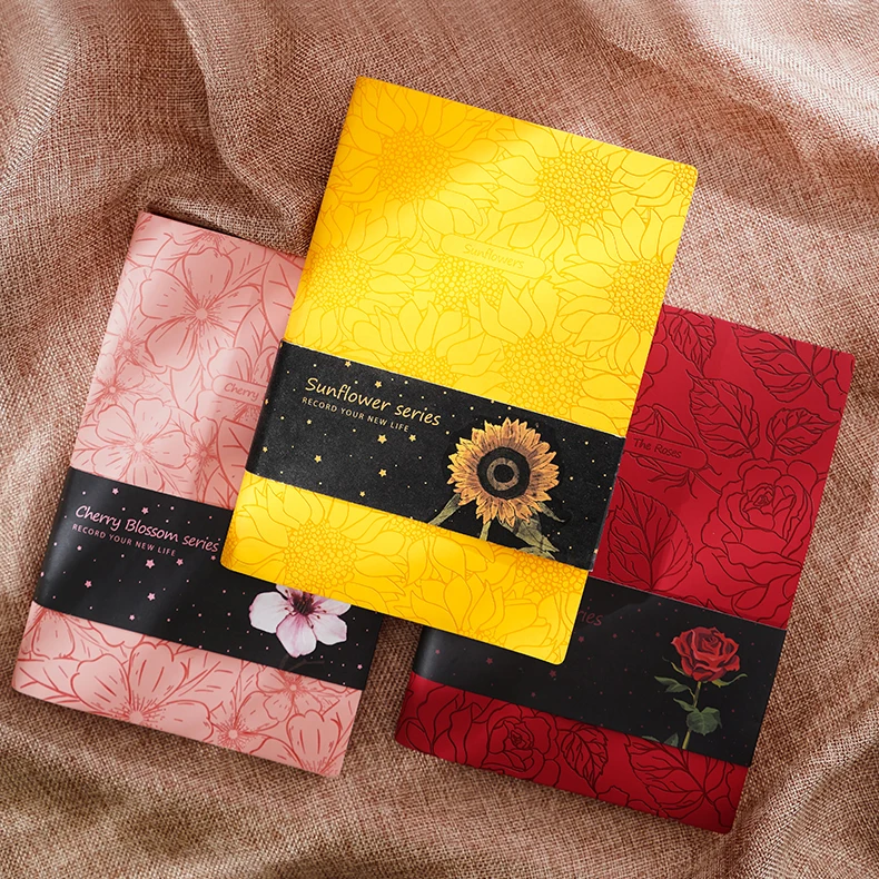 

Sunflower Line School Supplier Sakura Rose Page Pu Leather A5 Journal Notepad Printed Leather Flowers Pu Leather Mini Notebook