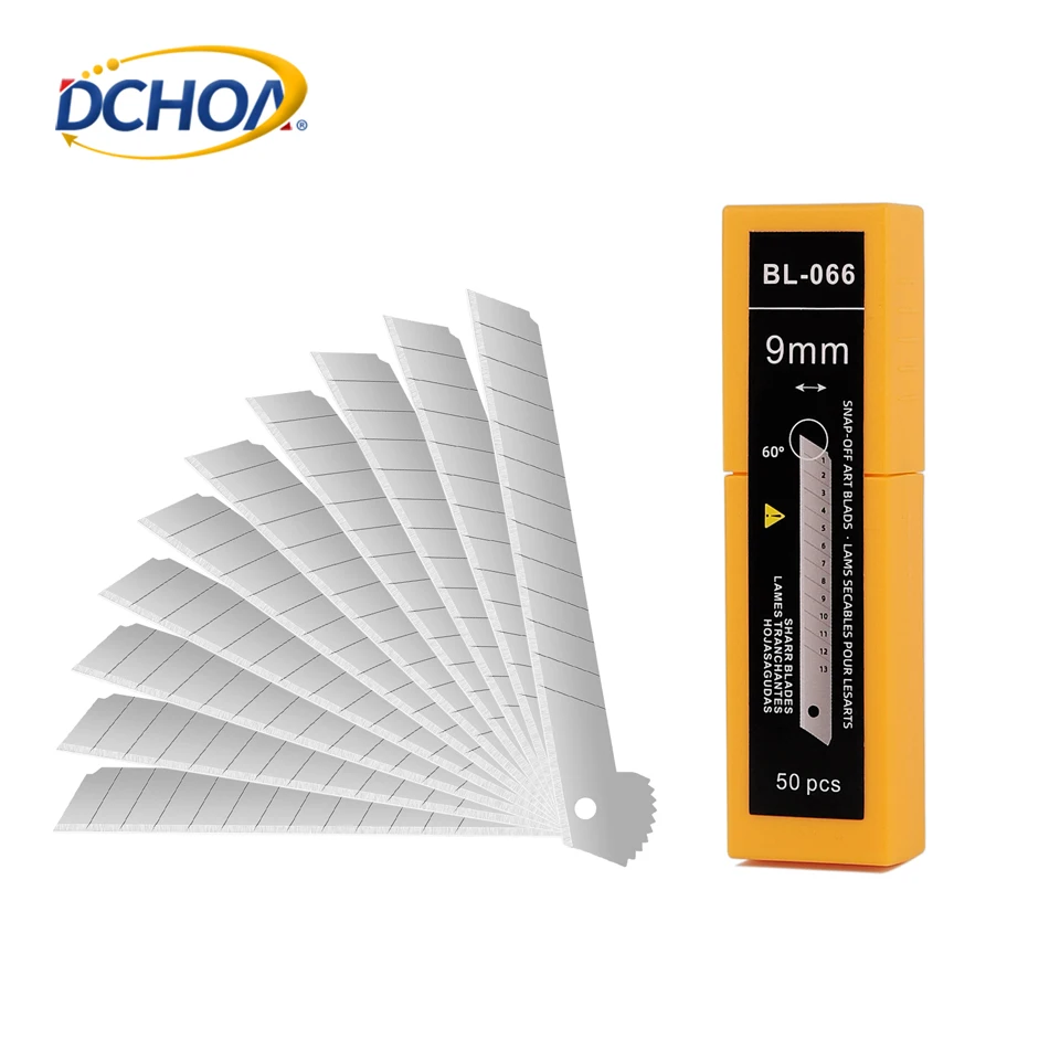 

DCHOA Multi Tool Carving Knife 9mm 50pcs Per Box Carbon Steel Blade Snap Off Art Blade Ultily Blade