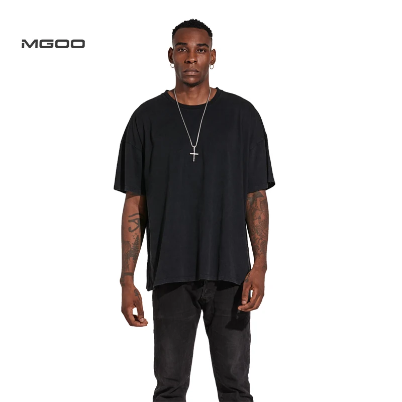 

MGOO 100% Heavyweight Cotton T-Shirt Boxy Fit Stock Washed Blank Vintage Oversized Tshirt