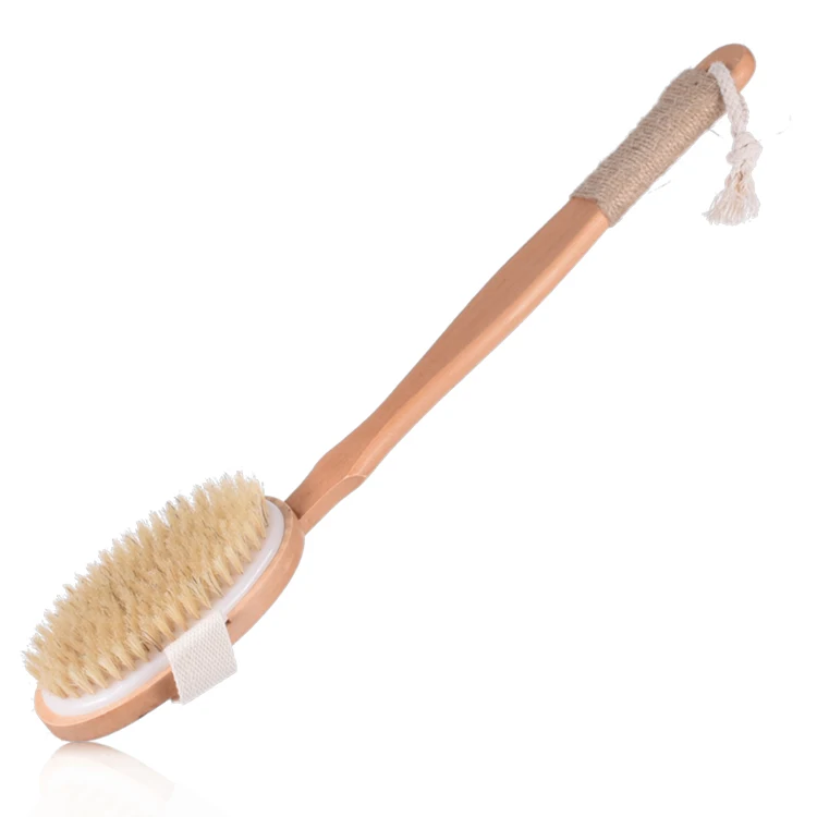 

Detachable Long Handle Massage Wood Natural Bristle Dry Skin Bath Body Brush, Wood color