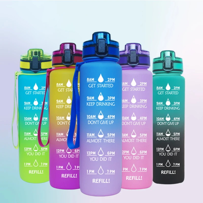 

New Arrival 1000ml Eco Friendly Tritan Space Water Bottle with Time Maker, Black,pink,white,blue,and other customied