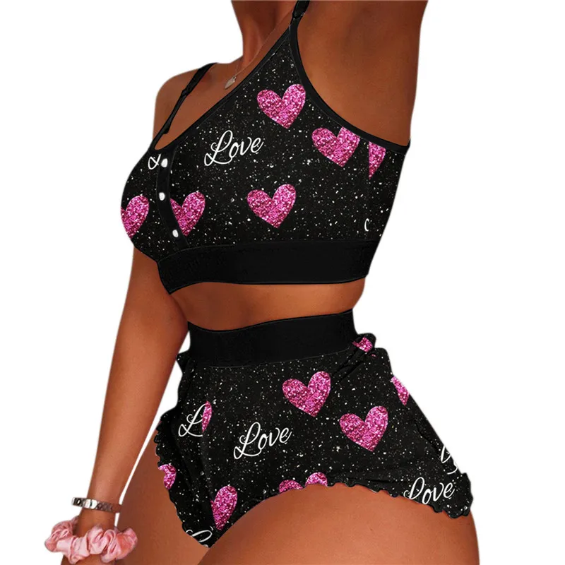 

Valentines Day Casual Nightwear Sexy Sleepwear 2 Piece Woman Short Pajama Summer Sleepwear Women Sets Lounge Wear, 17 color