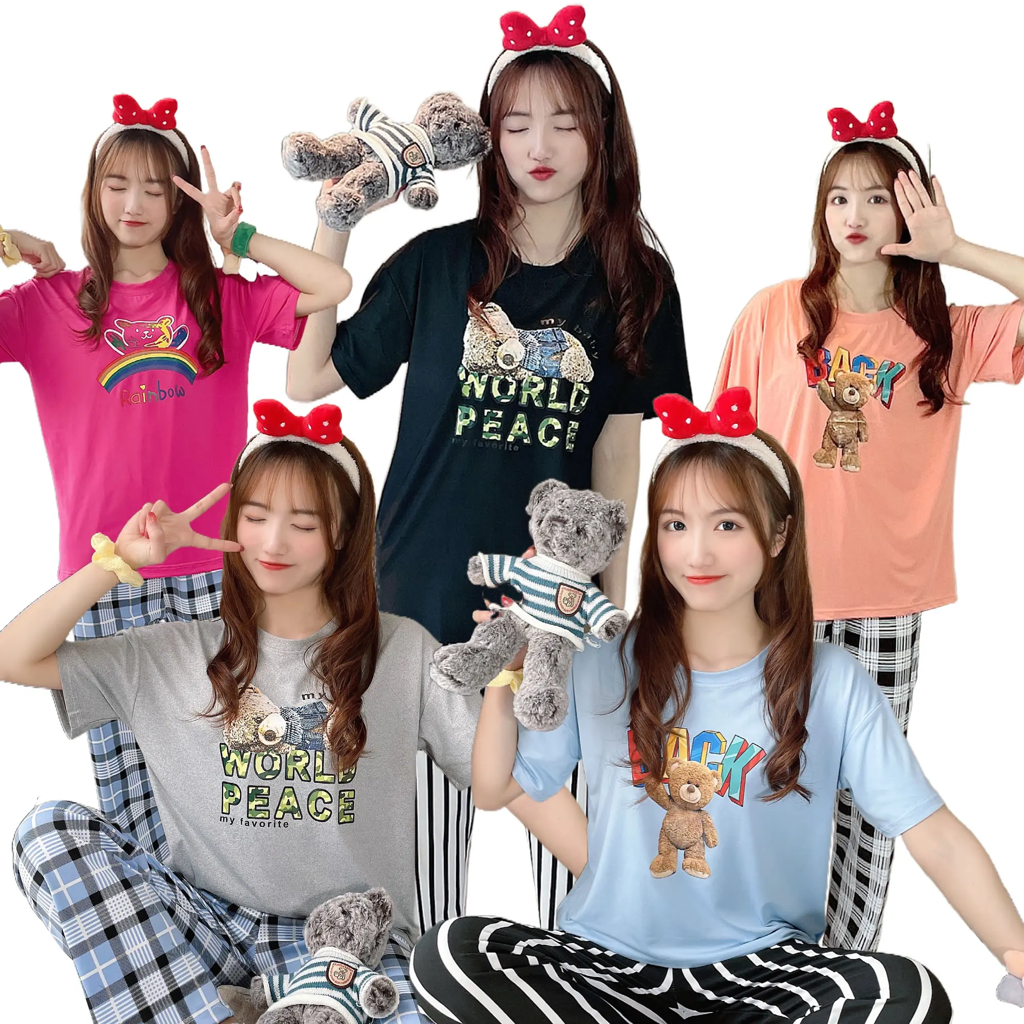 

Wholesale Summer Fashion Cartoon Home Sleep Wear Korean Ladies Short Sleeve Milk Silk Pajamas Set Women Pijama Sleepwear Poodle, Same as sample