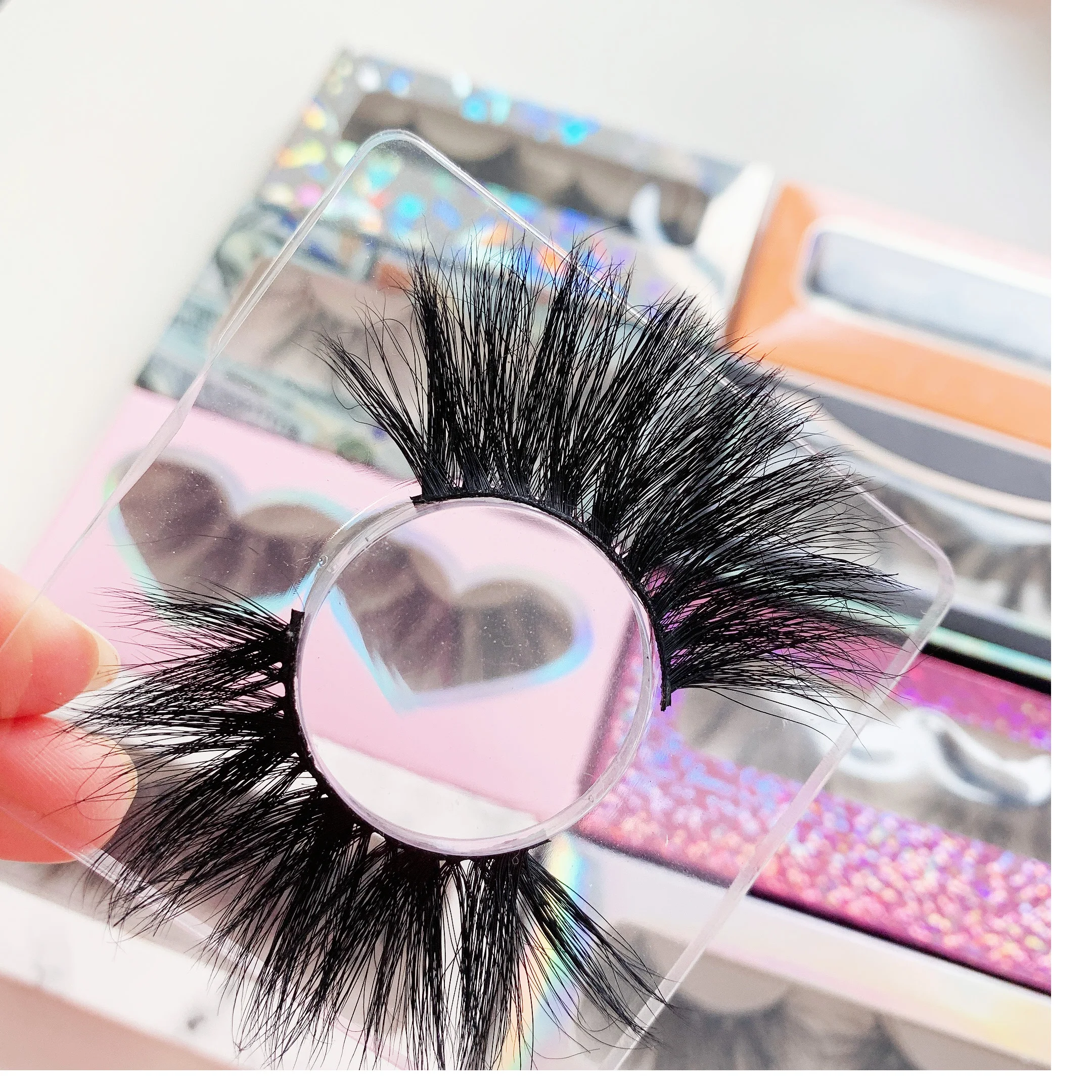 

Hot Selling lashes3d Fluffy Mink Lashes 25 mm Eyelashes box wholesale 3D Mink Eyelashes lash fans, Black color