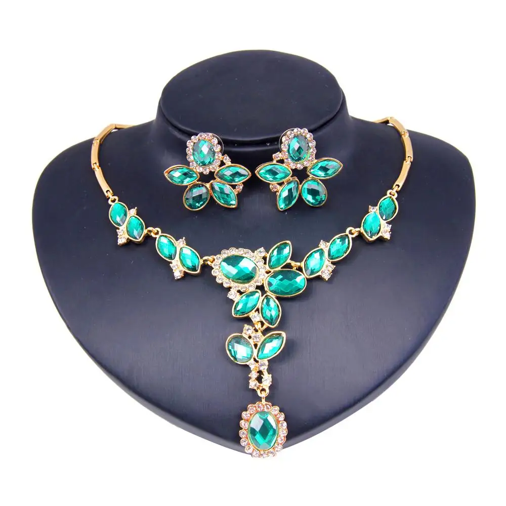 Wholesale Austrian Crystal Jewelry Sets Water Drop Pendant Necklace Stud Earring Bracelet Silver Plated Jewellery Women