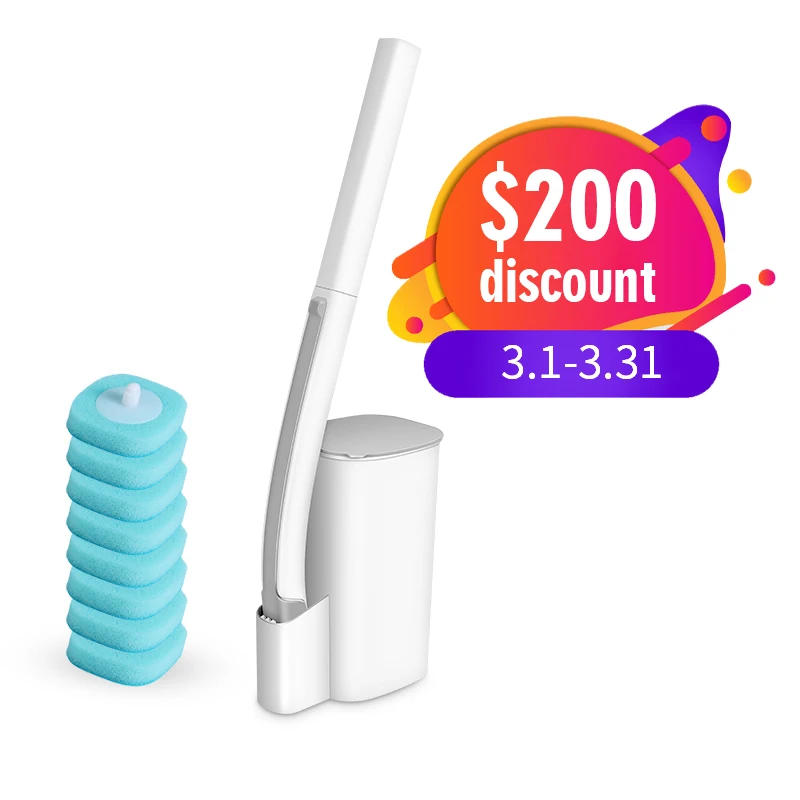 

Disposable Toilet Brush and holder Cleaning System-Storage holder and 8 Refill Heads