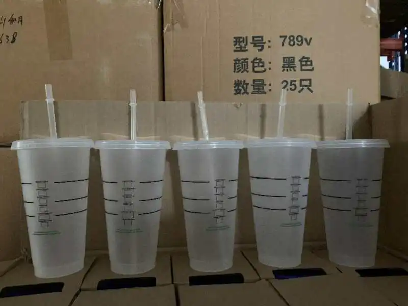 
New Product 2020 Transparent plastic cup with lid and straw Reusable temperature plastic cup Magic Mug 